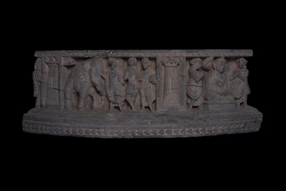 Image of Buddha and devotees; Last Existence: Taming of the Elephant
